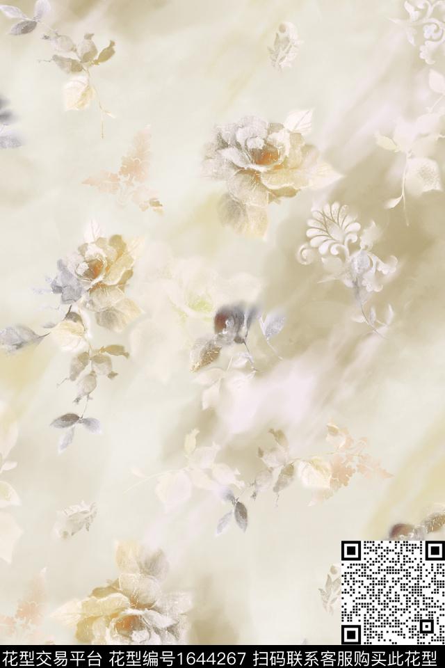 花卉渐变模糊花卉数码印花花型下载（图片编号: 1644267） - 瓦栏（Walan）