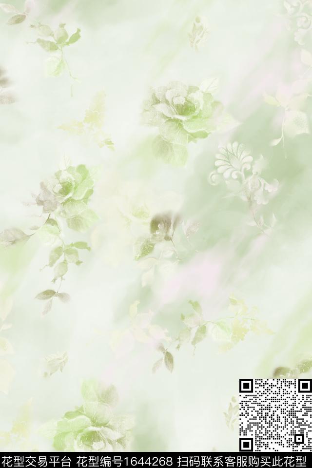 花卉渐变模糊花卉数码印花花型下载（图片编号: 1644268） - 瓦栏（Walan）