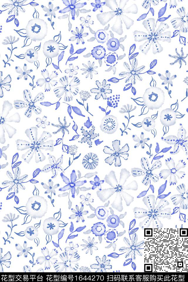 小清新花卉水彩数码印花花型下载（图片编号: 1644270） - 瓦栏（Walan）