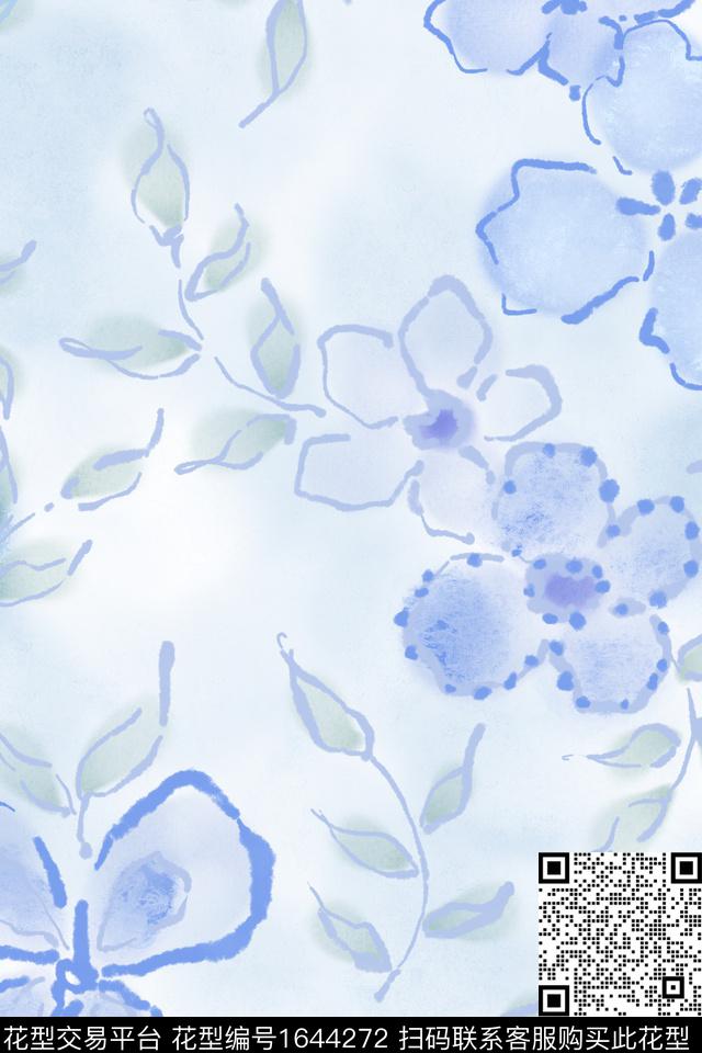 小清新大花花卉数码印花花型下载（图片编号: 1644272） - 瓦栏（Walan）