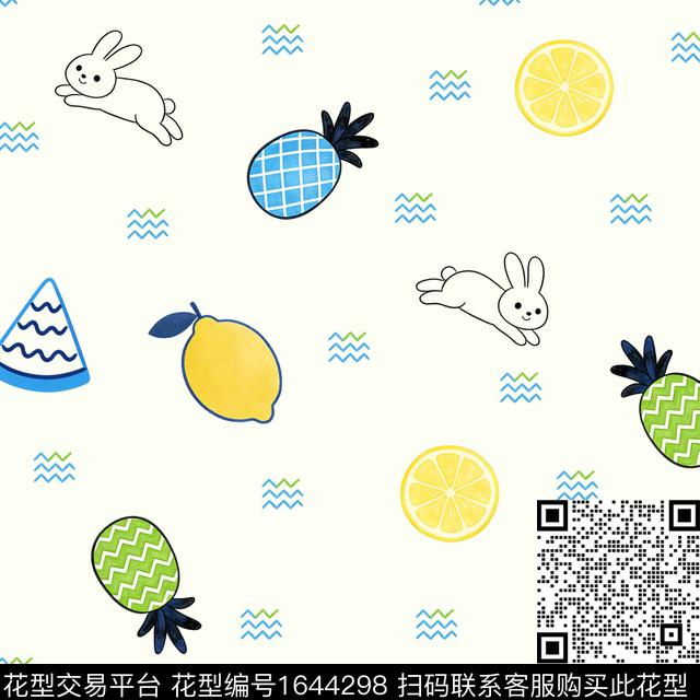 兔子菠萝柠檬数码印花花型下载（图片编号: 1644298） - 瓦栏（Walan）