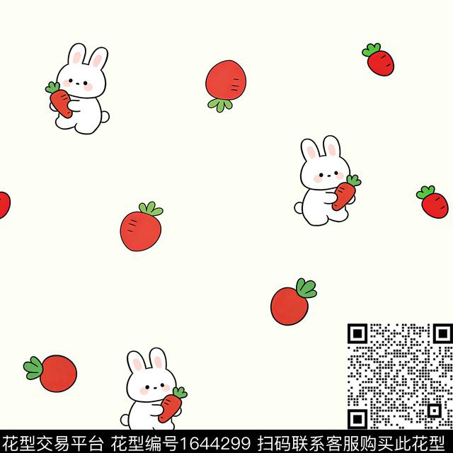 兔子胡萝卜软萌数码印花花型下载（图片编号: 1644299） - 瓦栏（Walan）