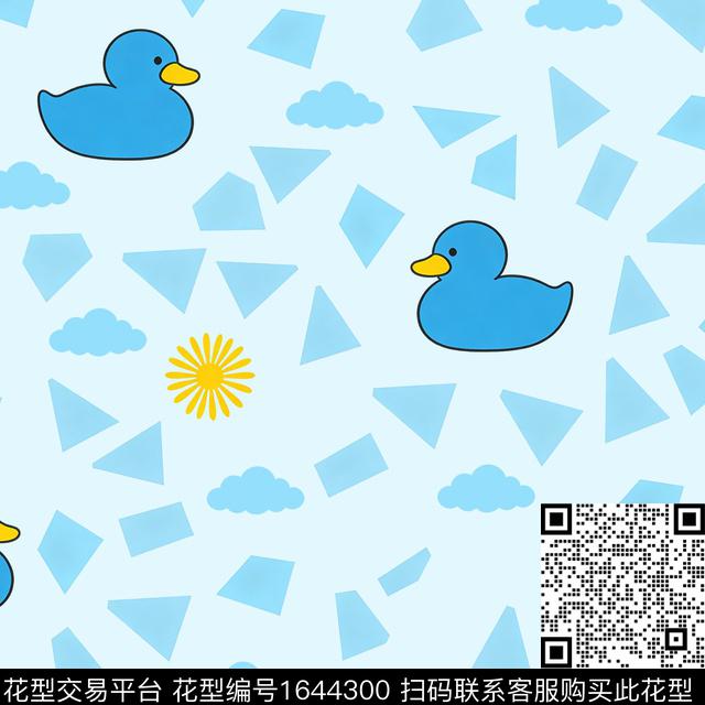 鸭子几何云朵数码印花花型下载（图片编号: 1644300） - 瓦栏（Walan）