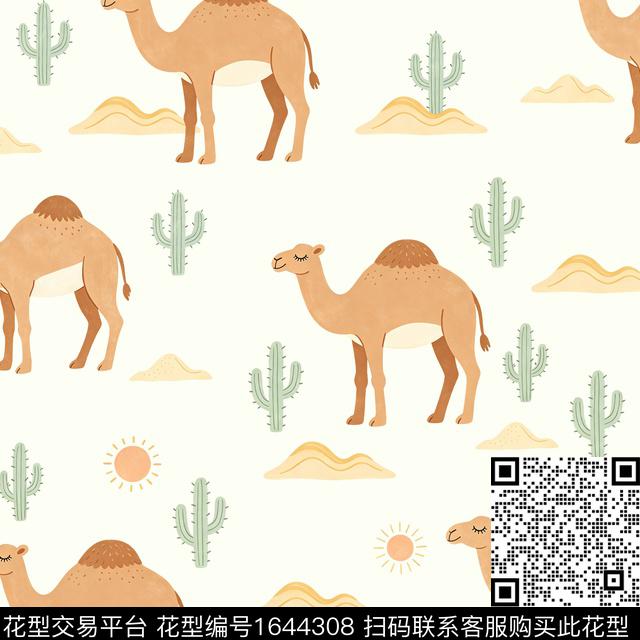 仙人掌骆驼沙漠数码印花花型下载（图片编号: 1644308） - 瓦栏（Walan）