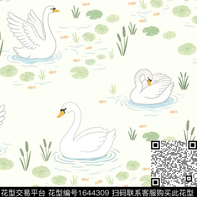 天鹅荷页波浪纹数码印花花型下载（图片编号: 1644309） - 瓦栏（Walan）