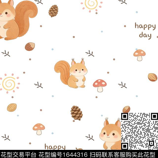 松鼠坚果蘑菇数码印花花型下载（图片编号: 1644316） - 瓦栏（Walan）