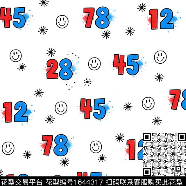 线条笑脸彩色数字数码印花花型下载（图片编号: 1644317） - 瓦栏（Walan）
