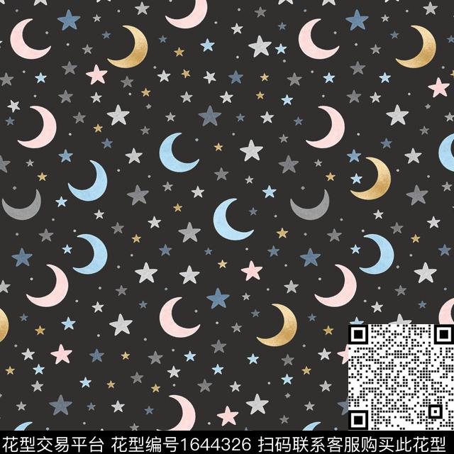 星星月亮星月图案数码印花花型下载（图片编号: 1644326） - 瓦栏（Walan）