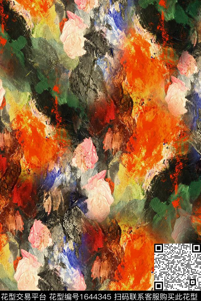 纹理晕染肌理油画花型数码印花花型下载（图片编号: 1644345） - 瓦栏（Walan）