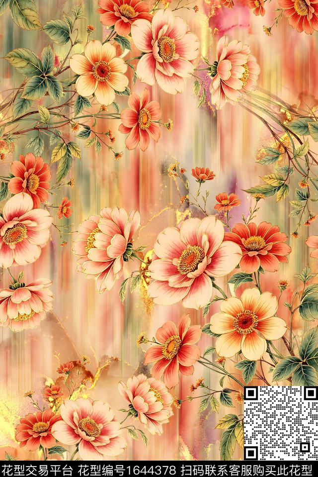 年轻女装满版散花花卉数码印花花型下载（图片编号: 1644378） - 瓦栏（Walan）