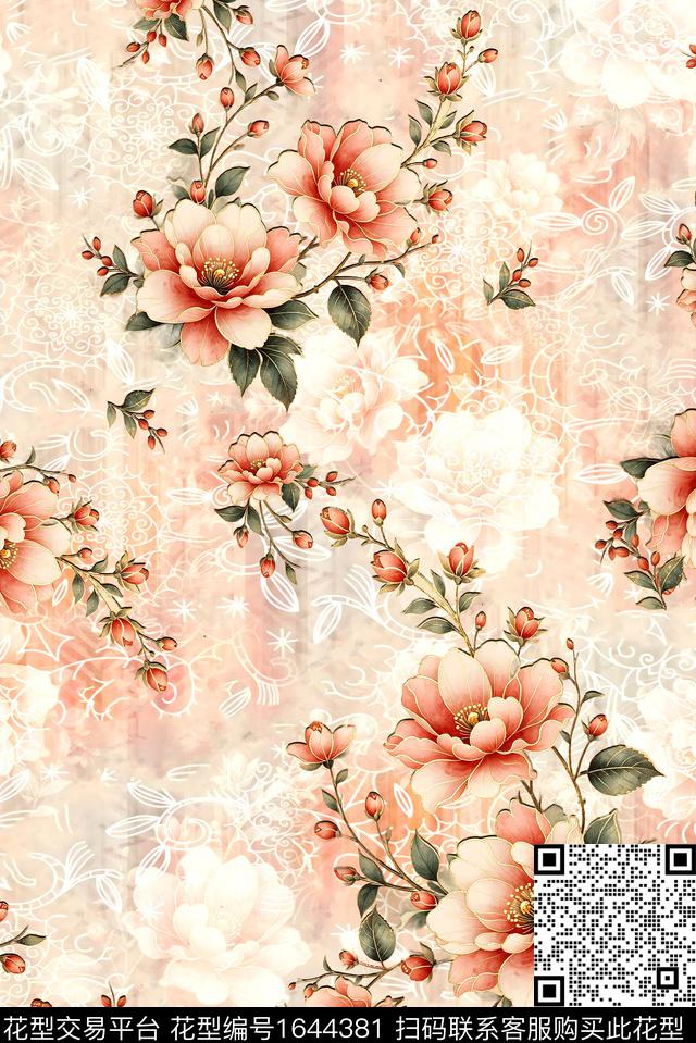 年轻女装小清新满版散花数码印花花型下载（图片编号: 1644381） - 瓦栏（Walan）