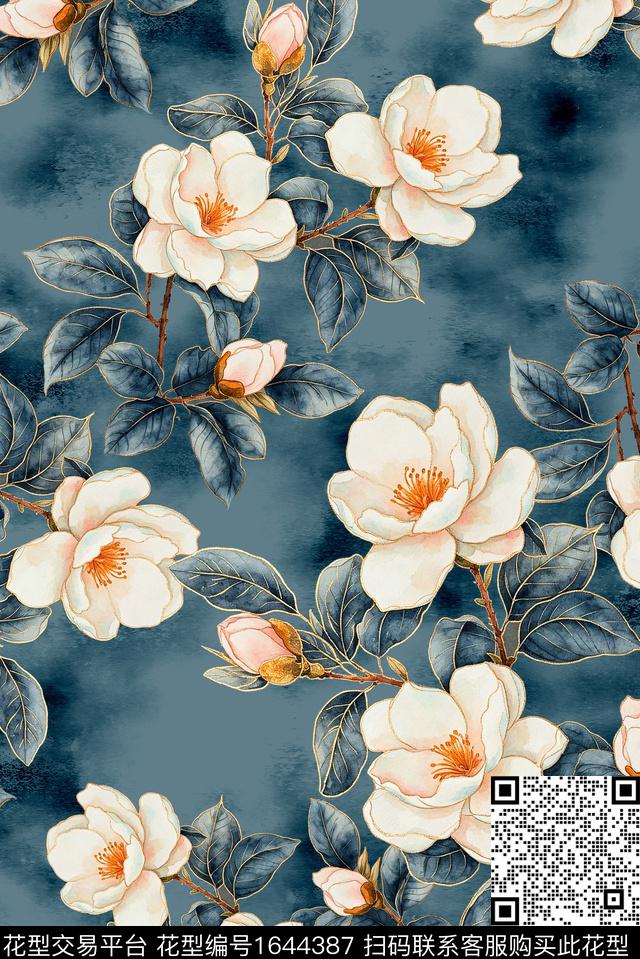 年轻女装满版散花花卉数码印花花型下载（图片编号: 1644387） - 瓦栏（Walan）