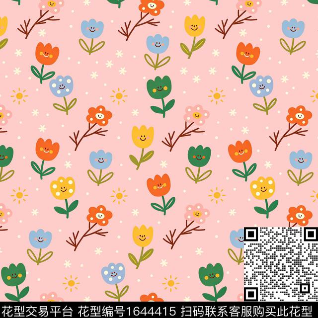 花卉小碎花笑脸数码印花花型下载（图片编号: 1644415） - 瓦栏（Walan）