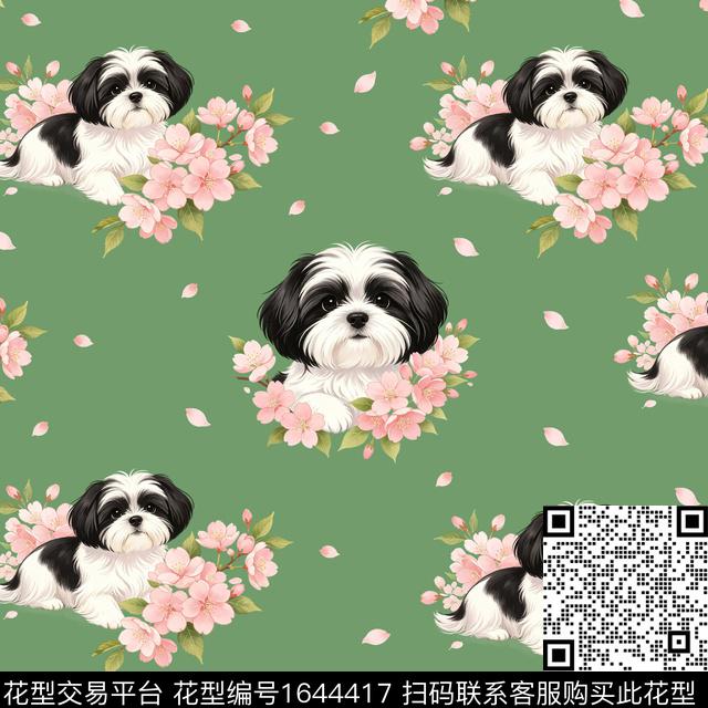 花卉狗数码印花花型下载（图片编号: 1644417） - 瓦栏（Walan）