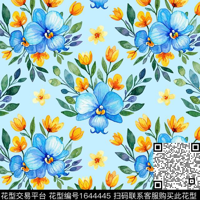 清爽底花卉花卉水彩花卉数码印花花型下载（图片编号: 1644445） - 瓦栏（Walan）
