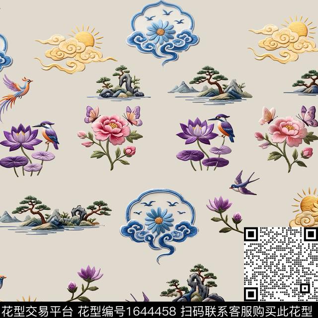 年轻女装植物中国风数码印花花型下载（图片编号: 1644458） - 瓦栏（Walan）
