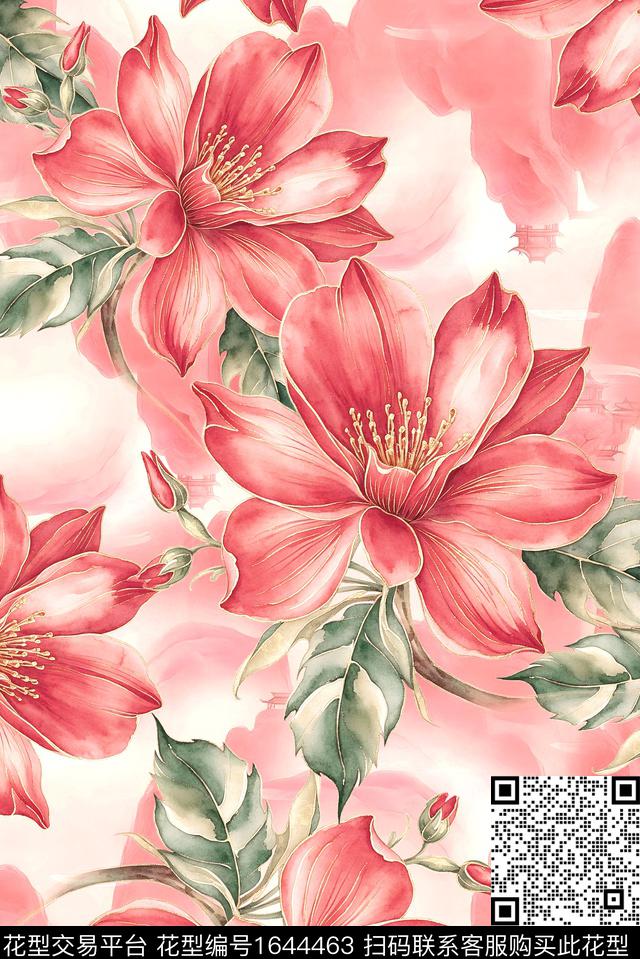 年轻女装小清新大花数码印花花型下载（图片编号: 1644463） - 瓦栏（Walan）