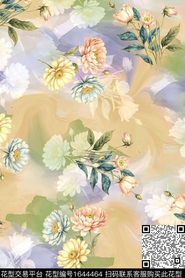 年轻女装满版散花花卉数码印花花型下载（图片编号: 1644464） - 瓦栏（Walan）
