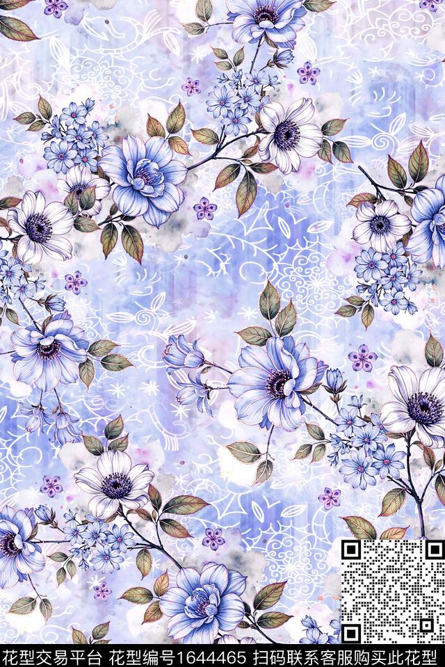 年轻女装满版散花花卉数码印花花型下载（图片编号: 1644465） - 瓦栏（Walan）