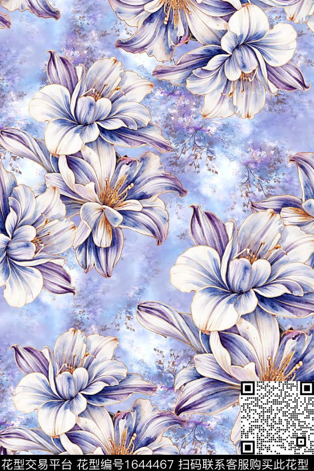 年轻女装满版散花花卉数码印花花型下载（图片编号: 1644467） - 瓦栏（Walan）