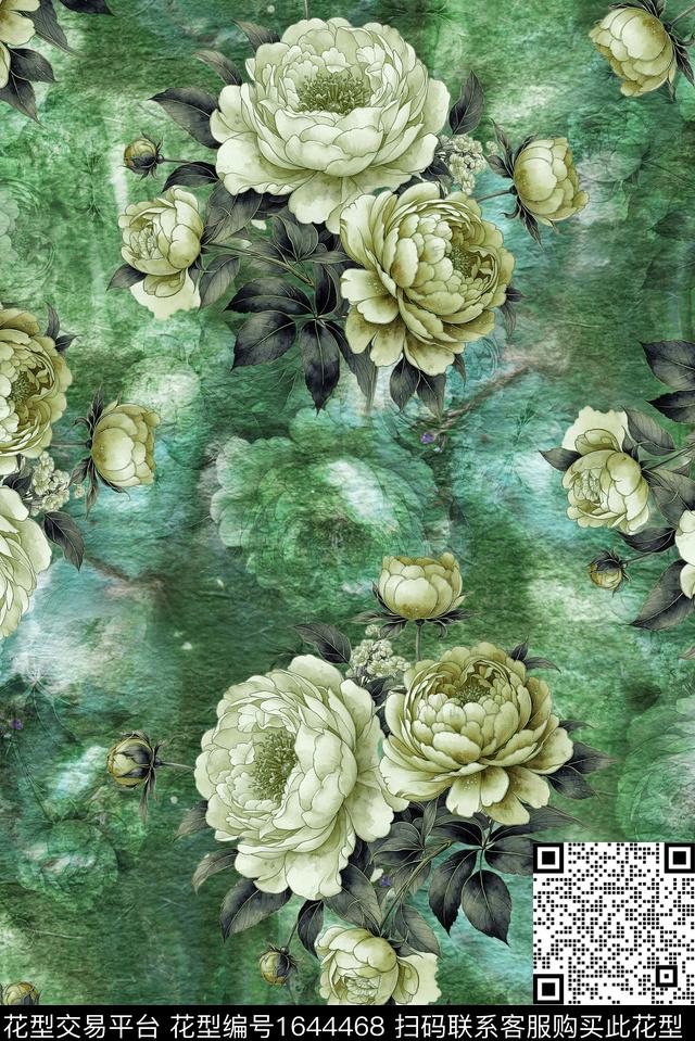 年轻女装满版散花花卉数码印花花型下载（图片编号: 1644468） - 瓦栏（Walan）