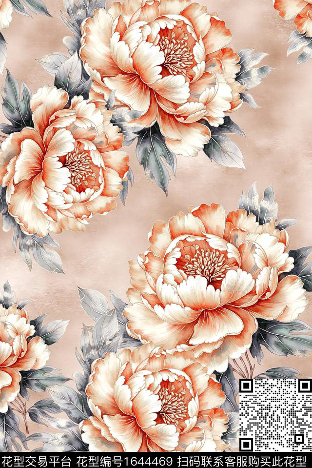 年轻女装小清新大花数码印花花型下载（图片编号: 1644469） - 瓦栏（Walan）