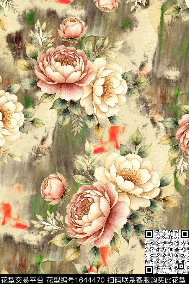 年轻女装满版散花花卉数码印花花型下载（图片编号: 1644470） - 瓦栏（Walan）