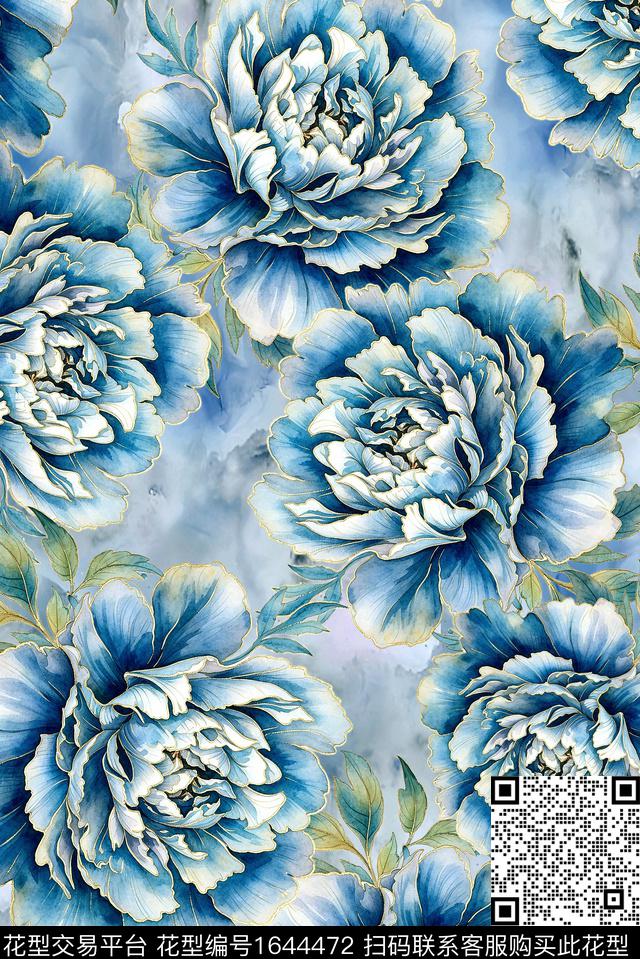 年轻女装小清新大花数码印花花型下载（图片编号: 1644472） - 瓦栏（Walan）