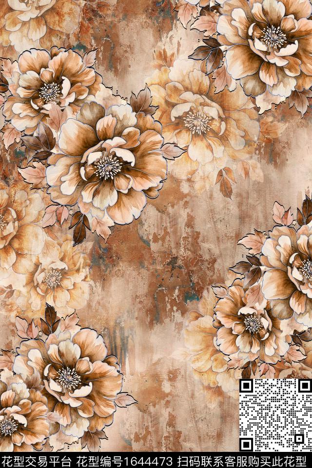 年轻女装满版散花花卉数码印花花型下载（图片编号: 1644473） - 瓦栏（Walan）