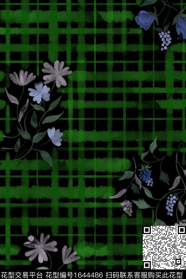 黑底花卉花卉小碎花数码印花花型下载（图片编号: 1644486） - 瓦栏（Walan）