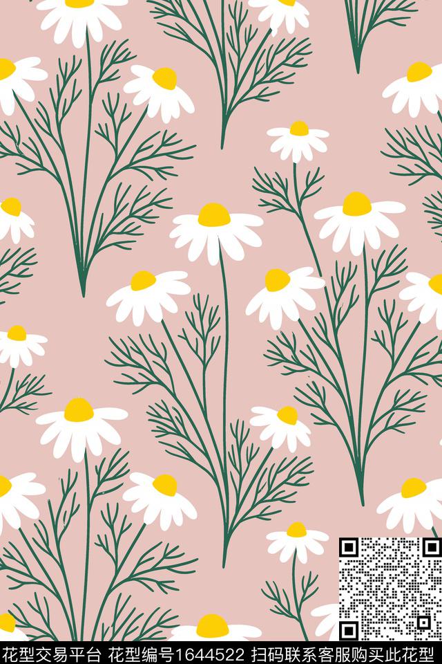 花卉雏菊传统印花花型下载（图片编号: 1644522） - 瓦栏（Walan）