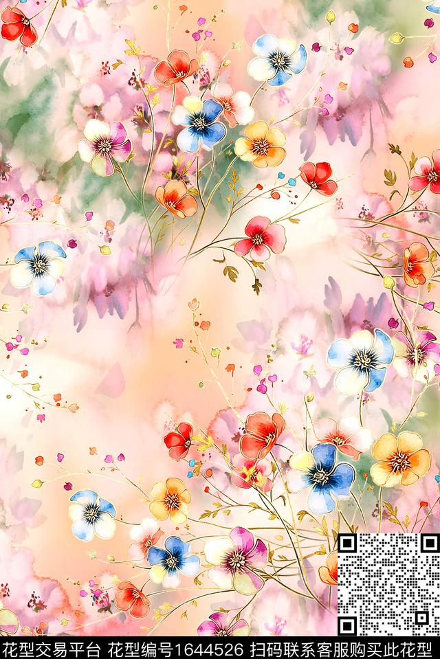 年轻女装满版散花花卉数码印花花型下载（图片编号: 1644526） - 瓦栏（Walan）