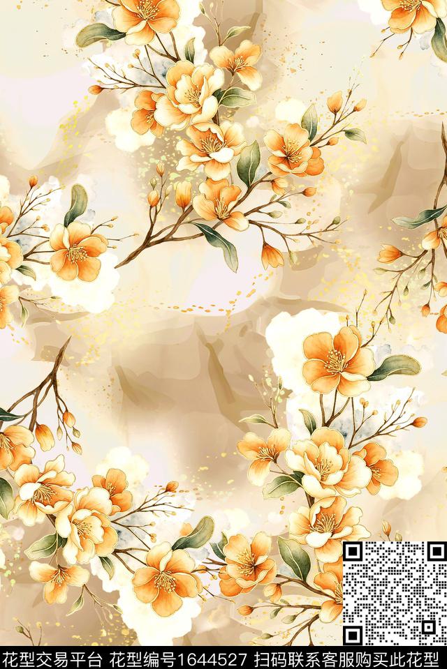 年轻女装满版散花花卉数码印花花型下载（图片编号: 1644527） - 瓦栏（Walan）