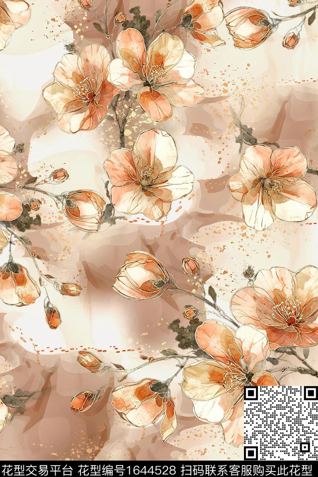年轻女装满版散花花卉数码印花花型下载（图片编号: 1644528） - 瓦栏（Walan）