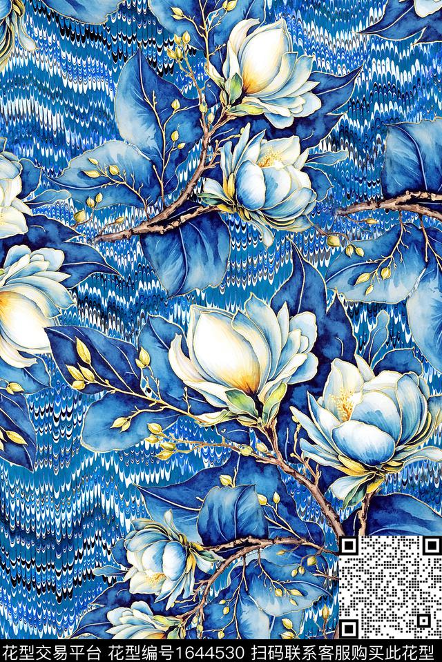 年轻女装满版散花花卉数码印花花型下载（图片编号: 1644530） - 瓦栏（Walan）