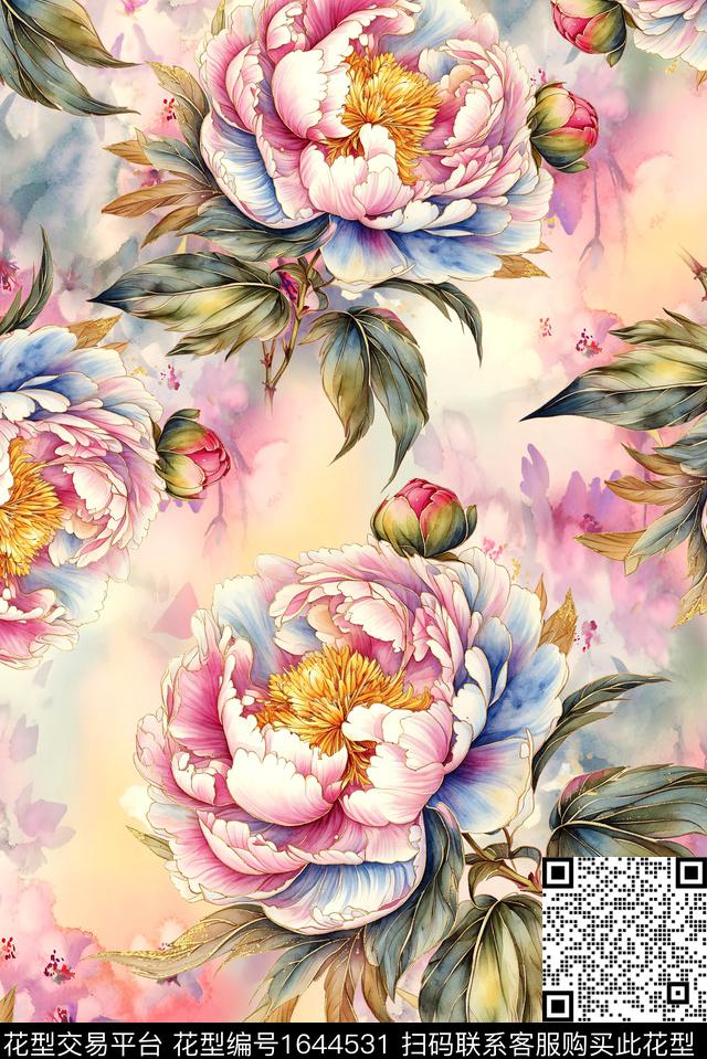 年轻女装满版散花花卉数码印花花型下载（图片编号: 1644531） - 瓦栏（Walan）