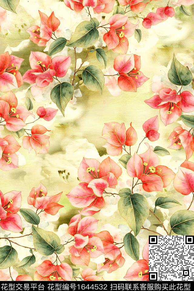 年轻女装满版散花花卉数码印花花型下载（图片编号: 1644532） - 瓦栏（Walan）