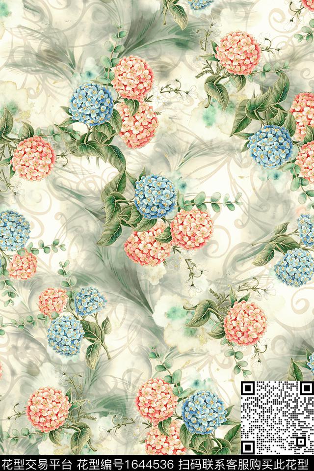 年轻女装满版散花花卉数码印花花型下载（图片编号: 1644536） - 瓦栏（Walan）