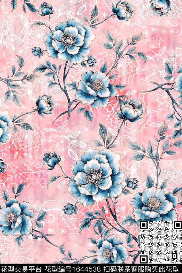 年轻女装满版散花花卉数码印花花型下载（图片编号: 1644538） - 瓦栏（Walan）