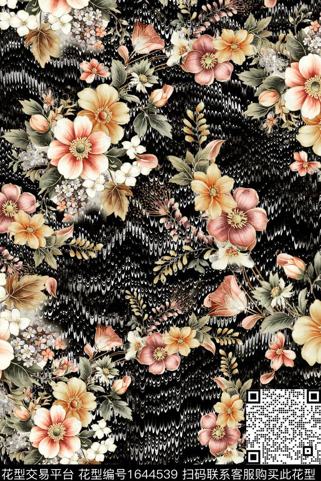 年轻女装满版散花花卉数码印花花型下载（图片编号: 1644539） - 瓦栏（Walan）