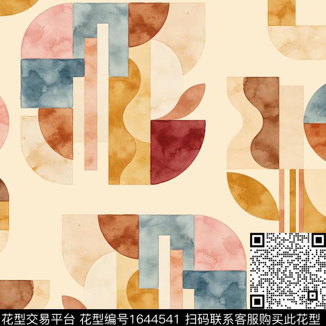 几何暖棕调水彩数码印花花型下载（图片编号: 1644541） - 瓦栏（Walan）