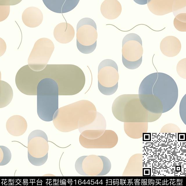 几何莫兰迪色系米白底数码印花花型下载（图片编号: 1644544） - 瓦栏（Walan）