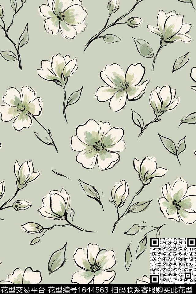 花卉水彩花卉数码印花花型下载（图片编号: 1644563） - 瓦栏（Walan）