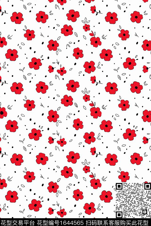 年轻女装斑点花卉传统印花花型下载（图片编号: 1644565） - 瓦栏（Walan）