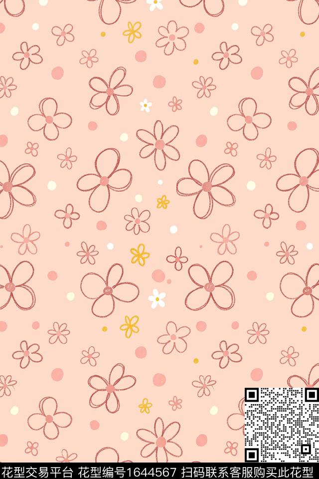 年轻女装波点花卉数码印花花型下载（图片编号: 1644567） - 瓦栏（Walan）