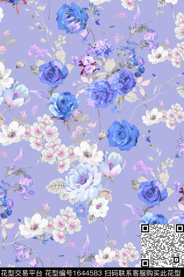 花卉玫瑰花水彩花卉数码印花花型下载（图片编号: 1644583） - 瓦栏（Walan）