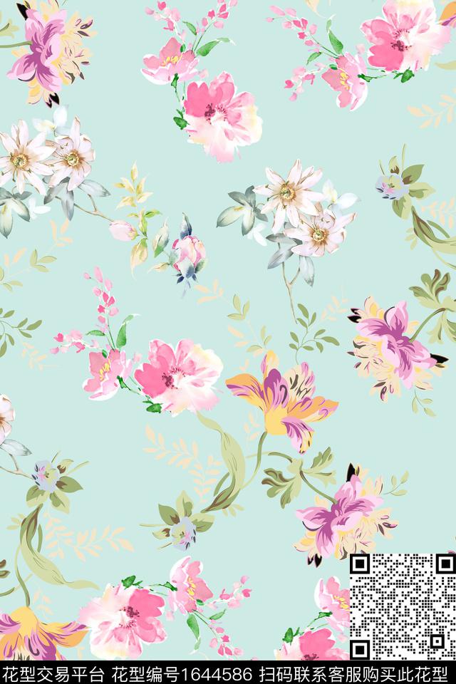 花卉春夏花型水彩花卉数码印花花型下载（图片编号: 1644586） - 瓦栏（Walan）