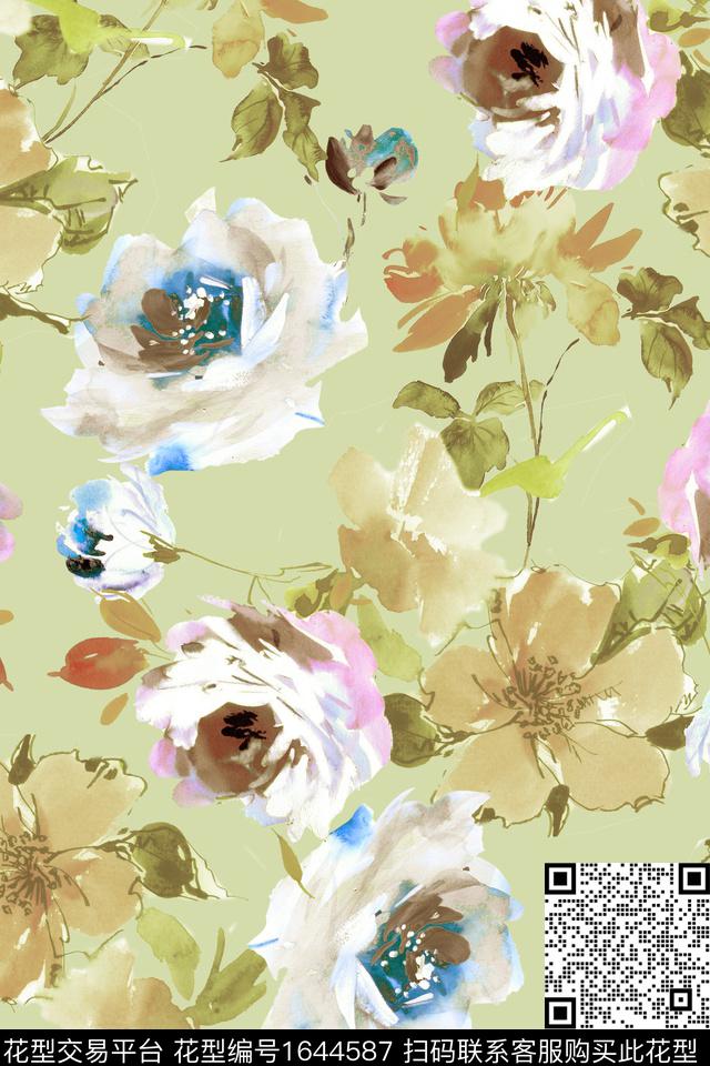 花卉大花水彩花卉数码印花花型下载（图片编号: 1644587） - 瓦栏（Walan）