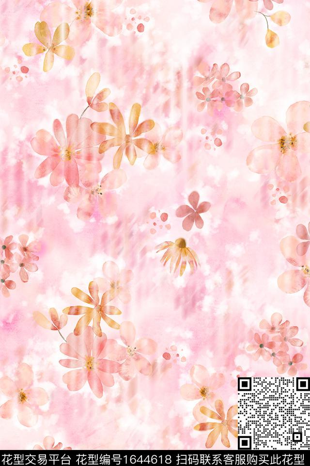 花卉模糊花卉抽象数码印花花型下载（图片编号: 1644618） - 瓦栏（Walan）