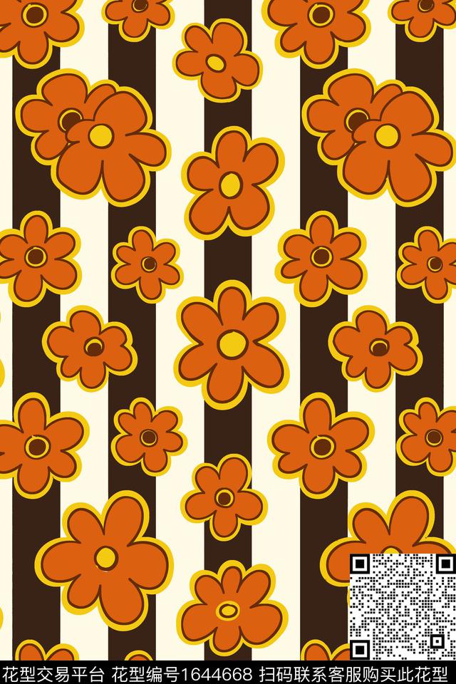 花卉条纹数码印花花型下载（图片编号: 1644668） - 瓦栏（Walan）